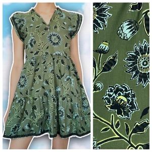 OMIKA Anthropologie Wilora Mini Dress Green Floral Cottagecore Boho Prairie